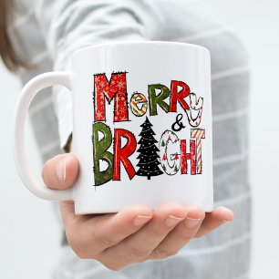 Modern script Vrolijk en helder kleurrijk Kerstmis Tweekleurige Koffiemok