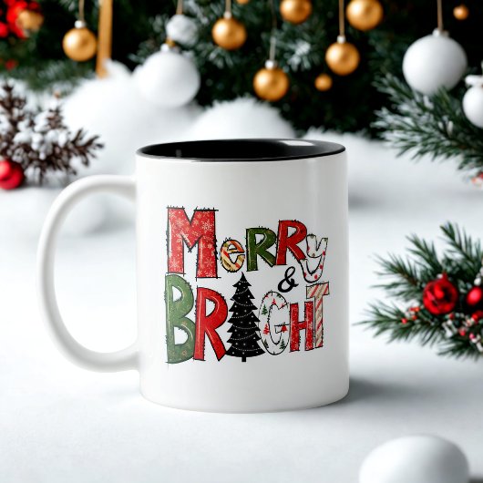 Modern script Vrolijk en helder kleurrijk Kerstmis Tweekleurige Koffiemok