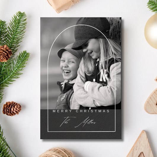 Modern Script Vrolijk Kerstboogfoto Vakantie Feestdagenkaart