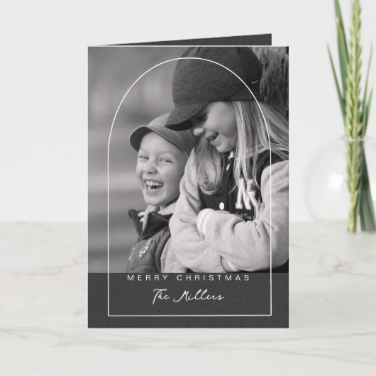 Modern Script Vrolijk Kerstboogfoto Vakantie Kaart (Voorkant)