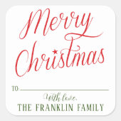 Modern Script Vrolijk kerstcadeau Vierkante Sticker (Voorkant)