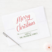 Modern Script Vrolijk kerstcadeau Vierkante Sticker (Envelop)