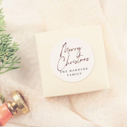 Modern Script Vrolijk Kerstfeest Aangepaste famili Ronde Sticker