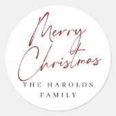 Modern Script Vrolijk Kerstfeest Aangepaste famili Ronde Sticker (Voorkant)