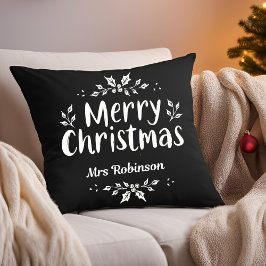 Modern Script Vrolijk Kerstfeest Custom Name Famil Kussen