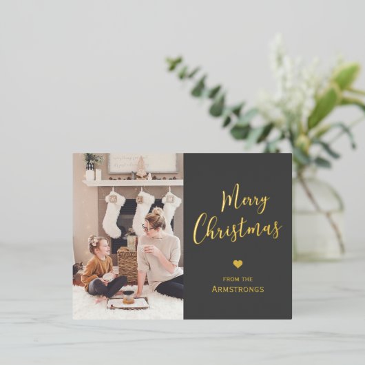 Modern Script Vrolijk kerstfeest Folie Feestdagen Briefkaart (Staand Voorkant)