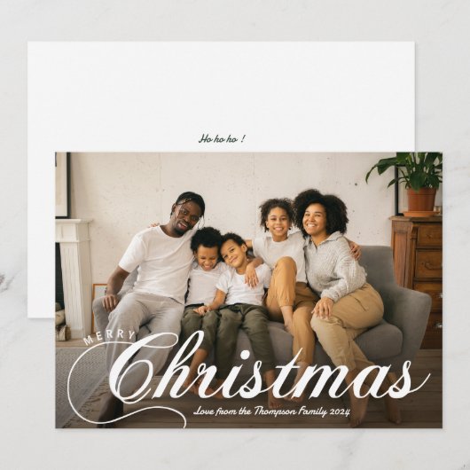 Modern Script Vrolijk Kerstfeest Foto & Bericht Feestdagenkaart (Voorkant / Achterkant)