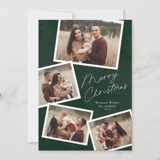 Modern Script Vrolijk Kerstfeest Fotocollage Feestdagenkaart (Voorkant)