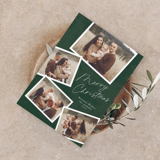 Modern Script Vrolijk Kerstfeest Fotocollage Feestdagenkaart