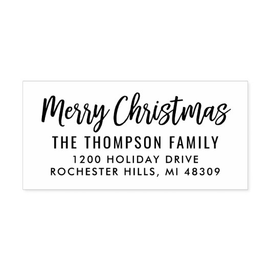 Modern script vrolijk kerstfeest retouradres rubberstempel (Afrduk)