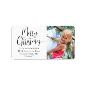 Modern Script Vrolijk kerstfoto retouradres Etiket (Voorkant)