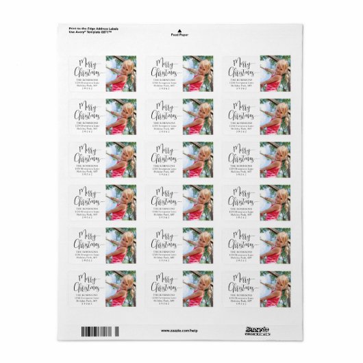 Modern Script Vrolijk kerstfoto retouradres Etiket (Full Sheet)