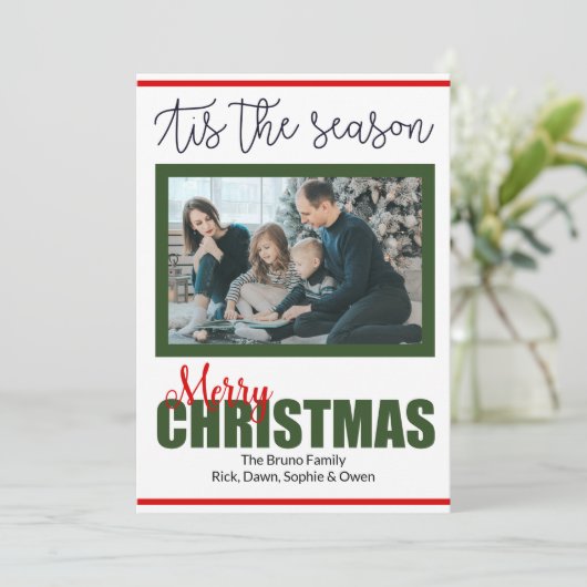 Modern Script Vrolijk kerstfotojaar Review Feestdagenkaart (Staand voorkant)