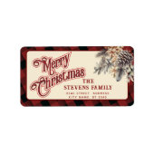 Modern script Vrolijk kerstgrenen kegel bloemig Etiket (Voorkant)