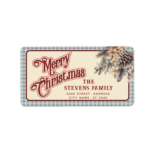 Modern script Vrolijk kerstgrenen kegel bloemig Etiket (Voorkant)