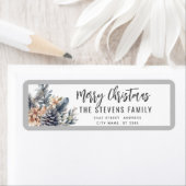 Modern script Vrolijk kerstgrenen kegel bloemig Etiket (Insitu)