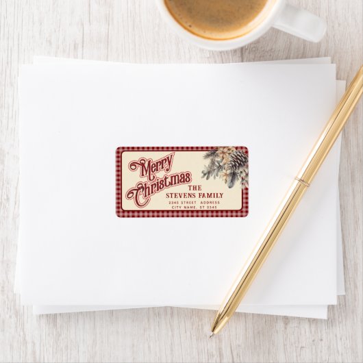 Modern script Vrolijk kerstgrenen kegel bloemig Etiket (Insitu)