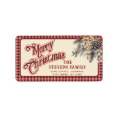 Modern script Vrolijk kerstgrenen kegel bloemig Etiket (Voorkant)