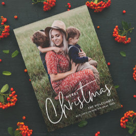 Modern Script Vrolijk Kerstmis Eenvoudige foto Feestdagenkaart
