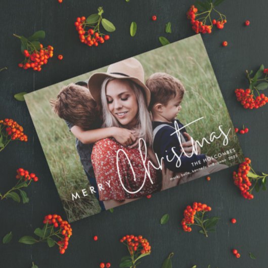 Modern Script Vrolijk Kerstmis Eenvoudige foto Feestdagenkaart