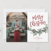 Modern Script Vrolijk Kerstmis Groen Foto Feestdagenkaart (Voorkant)