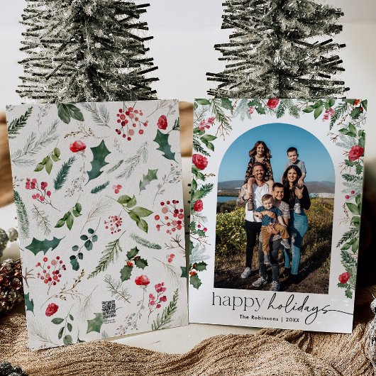 Modern Script w / Elegante Botanische Boog 1 Foto Feestdagenkaart