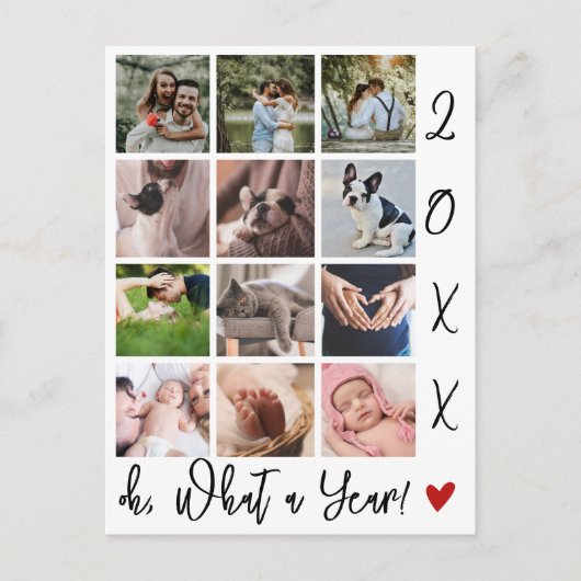 Modern Script Wat een jaar fotocollage Feestdagenkaart (Voorkant)
