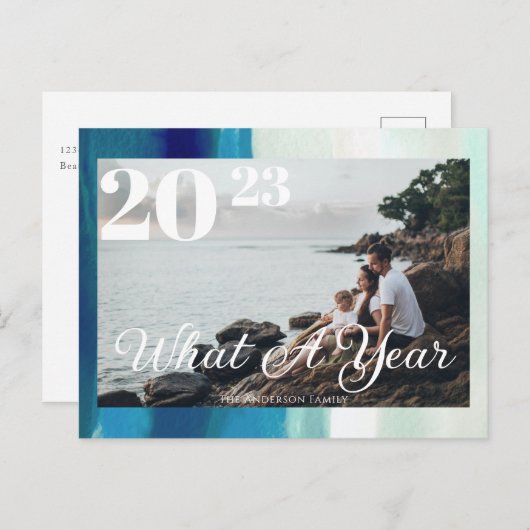 Modern script wat een jaar omgezette foto briefkaart (Voorkant / Achterkant)