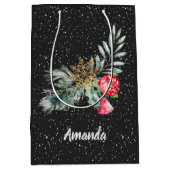 Modern Script Waterverf Bladeren Prettig Kerstfees Medium Cadeauzakje (Voorkant)