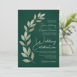 Modern Script Waterverf Emerald Greenery Wedding Kaart