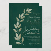 Modern Script Waterverf Emerald Greenery Wedding Kaart (Voorkant / Achterkant)