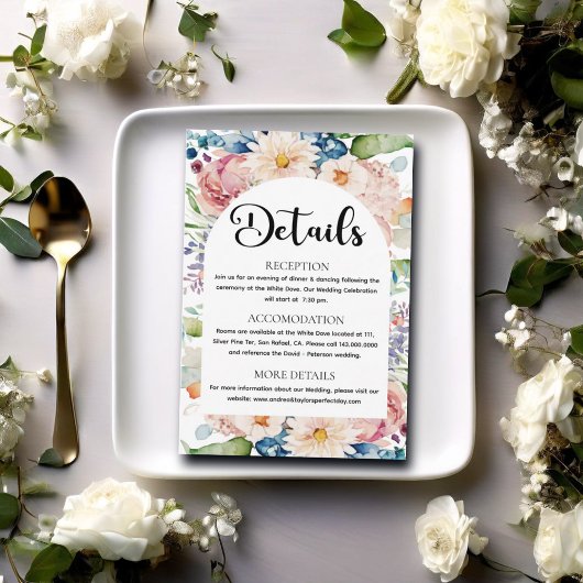 Modern Script Waterverf Floral Wedding Details Informatiekaartje