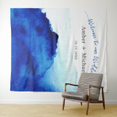 Modern Script Waterverf Indigo Blauwe Bruiloft Wandkleed (In Situ (horizontaal))