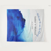 Modern Script Waterverf Indigo Blauwe Bruiloft Wandkleed (Voorkant (horizontaal))