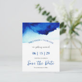 Modern Script Waterverf Indigo Blue Bewaar de datu Aankondigingskaart (Staand voorkant)