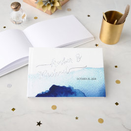 Modern Script Waterverf Indigo Blue Gastenboek