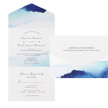 Modern Script Waterverf Indigo Blue Wedding