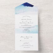 Modern Script Waterverf Indigo Blue Wedding All In One Uitnodiging (Binnen)