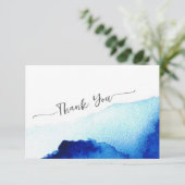 Modern Script Waterverf Indigo Blue Wedding Bedankkaart (Staand voorkant)