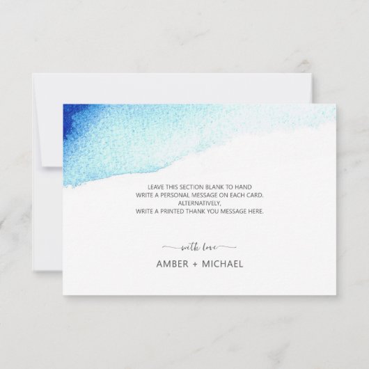 Modern Script Waterverf Indigo Blue Wedding Bedankkaart (Achterkant)