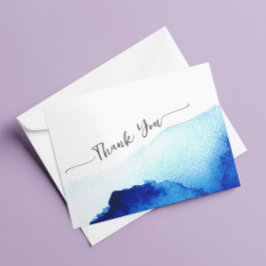 Modern Script Waterverf Indigo Blue Wedding Bedankkaart