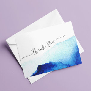 Modern Script Waterverf Indigo Blue Wedding Bedankkaart