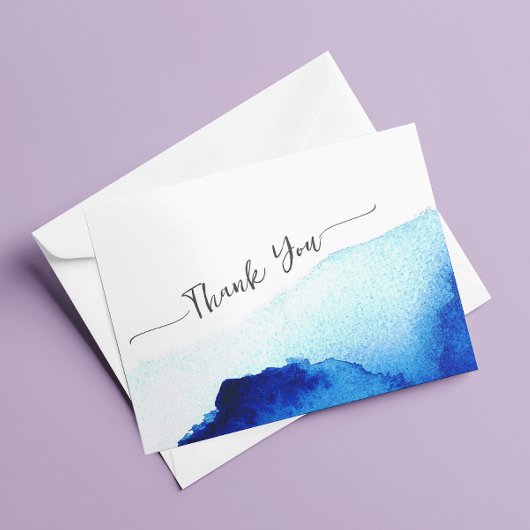 Modern Script Waterverf Indigo Blue Wedding Bedankkaart