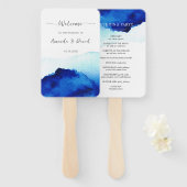 Modern Script Waterverf Indigo Blue Wedding Handwaaier (Voorkant en achterkant)
