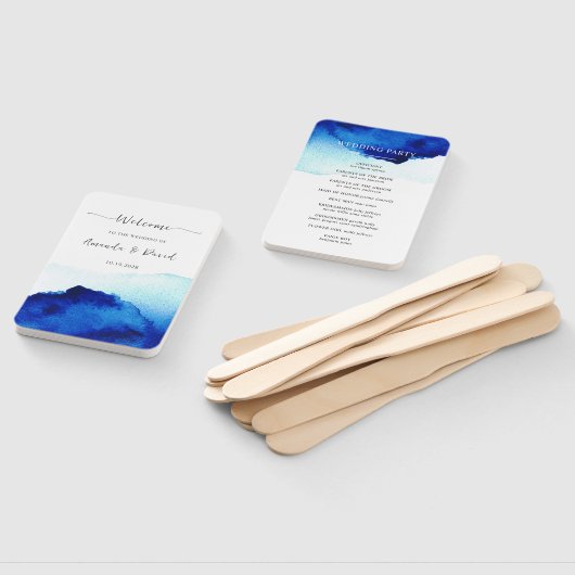 Modern Script Waterverf Indigo Blue Wedding Handwaaier (Niet-gemonteerd)