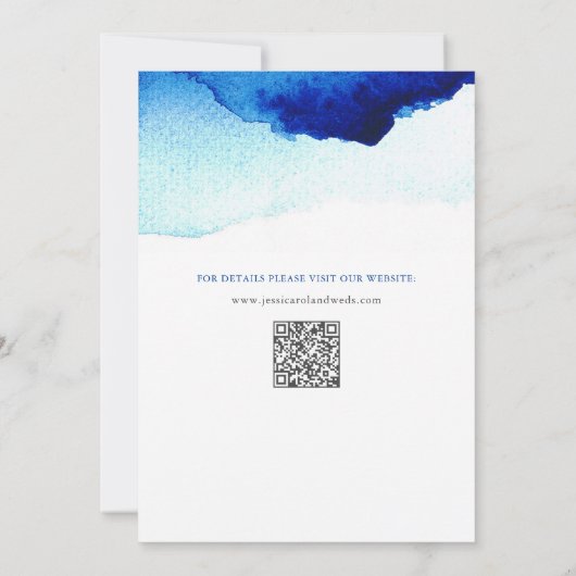 Modern Script Waterverf Indigo Blue Wedding Kaart (Achterkant)