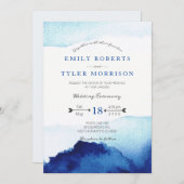Modern Script Waterverf Indigo Blue Wedding Kaart (Voorkant / Achterkant)