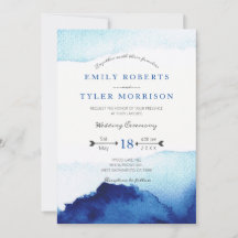 Modern Script Waterverf Indigo Blue Wedding