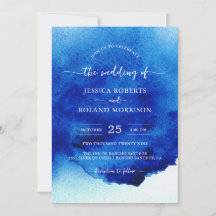 Modern Script Waterverf Indigo Blue Wedding