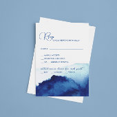 Modern Script Waterverf Indigo Blue Wedding RSVP Kaartje